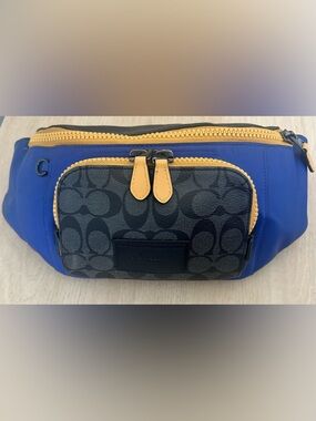 Coach Track Belt Bag in Yellow and Blue Colorblock Signature Canvas, C6652